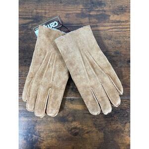 Vintage Campus Tan Cow Split Leather Gloves Acrylic Pile Lined Mens Medium NWT